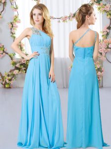 Aqua Blue Court Dresses for Sweet 16 Wedding Party with Beading One Shoulder Sleeveless Zipper