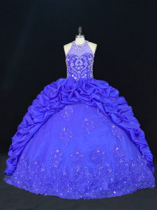 Ball Gowns Sweet 16 Dress Royal Blue Halter Top Taffeta Sleeveless Floor Length Lace Up