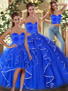 Exceptional Blue Sleeveless Ruffles Floor Length Ball Gown Prom Dress