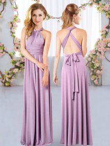 Suitable Sleeveless Chiffon Floor Length Criss Cross Vestidos de Damas in Lavender with Ruching