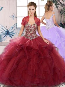 Off The Shoulder Sleeveless Tulle 15th Birthday Dress Beading and Ruffles Lace Up