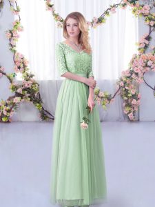 Discount Apple Green Dama Dress Wedding Party with Lace and Belt V-neck Half Sleeves Side Zipper