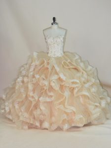 Champagne 15th Birthday Dress Sweet 16 and Quinceanera with Beading and Ruffles Sweetheart Sleeveless Lace Up