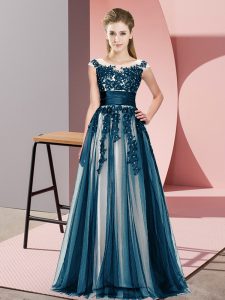 Free and Easy Navy Blue Scoop Neckline Beading and Lace Dama Dress for Quinceanera Sleeveless Zipper