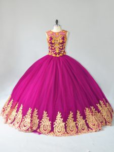 Fine Fuchsia Quince Ball Gowns Sweet 16 and Quinceanera with Beading and Appliques Scoop Sleeveless Lace Up