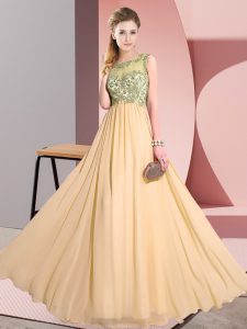 Empire Dama Dress for Quinceanera Peach Scoop Chiffon Sleeveless Floor Length Backless
