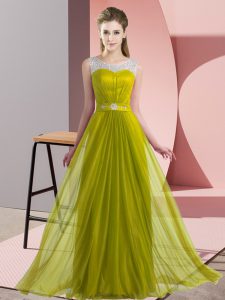 Edgy Floor Length Olive Green Quinceanera Court Dresses Chiffon Sleeveless Beading