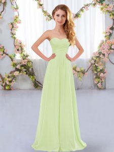 Yellow Green Lace Up Court Dresses for Sweet 16 Ruching Sleeveless Floor Length
