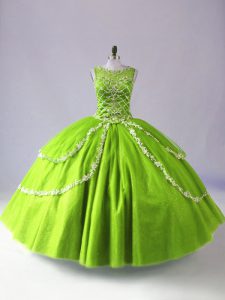 On Sale Floor Length 15th Birthday Dress Tulle Sleeveless Beading and Appliques