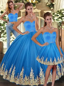 Fabulous Baby Blue Sweetheart Lace Up Embroidery Sweet 16 Quinceanera Dress Sleeveless