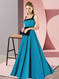 Chic Floor Length Teal Dama Dress for Quinceanera Square Sleeveless Zipper