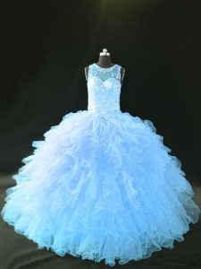 Fabulous Sleeveless Lace Up Appliques and Ruffles Sweet 16 Dress