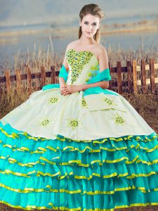 Edgy Aqua Blue Quinceanera Dresses Sweet 16 and Quinceanera with Beading and Ruffled Layers Sweetheart Sleeveless Lace Up