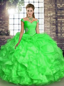 Ball Gowns 15 Quinceanera Dress Off The Shoulder Organza Sleeveless Floor Length Lace Up