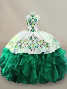 Stylish Floor Length Lace Up Sweet 16 Quinceanera Dress Dark Green for Sweet 16 and Quinceanera with Embroidery