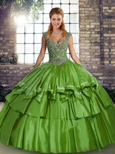 Green Sleeveless Beading and Ruffled Layers Floor Length Quinceanera Gowns