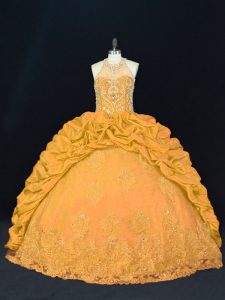 Extravagant Taffeta Sleeveless Floor Length 15th Birthday Dress and Appliques