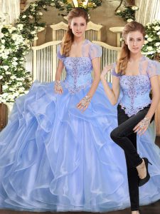 Perfect Lavender Sleeveless Beading and Ruffles Floor Length Sweet 16 Quinceanera Dress