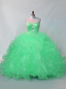 Fantastic Green Sleeveless Organza Lace Up Sweet 16 Dress for Sweet 16 and Quinceanera