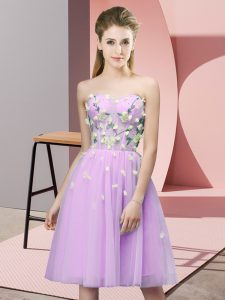Custom Design Lilac Empire Appliques Quinceanera Dama Dress Lace Up Tulle Sleeveless Knee Length