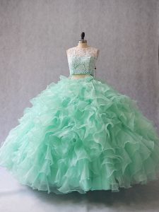 Custom Fit Scoop Sleeveless Zipper Sweet 16 Dresses Apple Green Organza