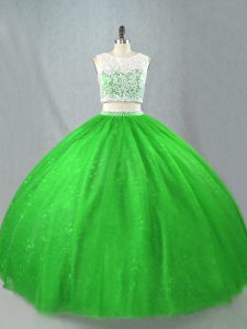 Sleeveless Tulle Floor Length Zipper Quinceanera Dress in Green with Beading