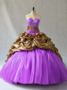 Lavender V-neck Neckline Beading and Pick Ups Ball Gown Prom Dress Sleeveless Lace Up