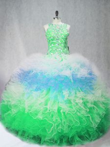 Modern Multi-color Scoop Zipper Beading and Ruffles Quinceanera Gown Sleeveless