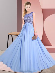 Fitting Lavender Damas Dress Wedding Party with Beading and Appliques Scoop Sleeveless Backless