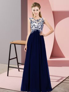 Wonderful Royal Blue Empire Chiffon Scoop Sleeveless Beading and Appliques Floor Length Zipper Quinceanera Court of Honor Dress