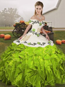Off The Shoulder Sleeveless Lace Up Quince Ball Gowns Olive Green Organza