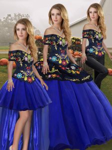 Floor Length Three Pieces Sleeveless Royal Blue Sweet 16 Dress Lace Up