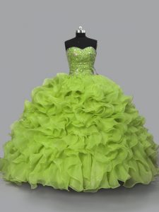 Delicate Floor Length Lace Up Quinceanera Dresses Yellow Green for Sweet 16 and Quinceanera with Beading and Ruffles