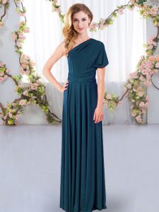 Top Selling Sleeveless Criss Cross Floor Length Ruching Quinceanera Dama Dress