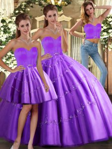 Pretty Beading Quinceanera Gown Purple Lace Up Sleeveless Floor Length