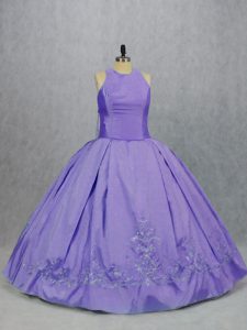 Floor Length Lavender Sweet 16 Dresses Taffeta Sleeveless Embroidery