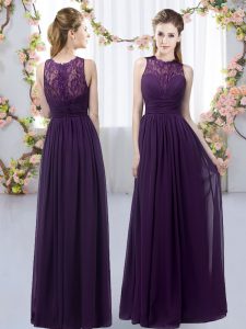 Dynamic Dark Purple High-neck Zipper Lace Damas Dress Sleeveless