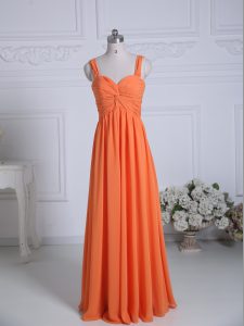 Flare Orange Empire Straps Sleeveless Chiffon Floor Length Zipper Ruching Vestidos de Damas