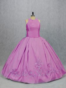 Lilac Lace Up Ball Gown Prom Dress Embroidery Sleeveless Floor Length