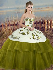 Dramatic Floor Length Ball Gowns Sleeveless Olive Green Vestidos de Quinceanera Lace Up