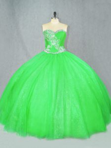 Ball Gowns Tulle Sweetheart Sleeveless Beading Floor Length Lace Up Ball Gown Prom Dress
