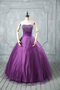 Eggplant Purple and Purple Sweet 16 Dress Sweet 16 and Quinceanera with Beading Strapless Sleeveless Lace Up