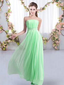 Fabulous Sweep Train Empire Quinceanera Dama Dress Apple Green Strapless Chiffon Sleeveless Lace Up