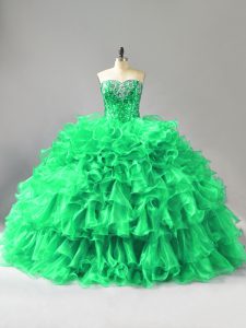 Dynamic Green Sweetheart Neckline Beading and Ruffles Sweet 16 Dresses Sleeveless Lace Up