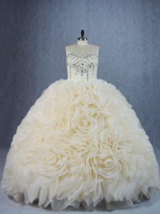 Sleeveless Beading and Ruffles Lace Up Sweet 16 Dresses with Champagne Brush Train