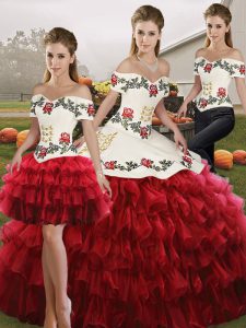 Fashion Wine Red Sleeveless Organza Lace Up Quince Ball Gowns for Military Ball and Sweet 16 and Quinceanera