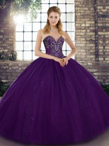 Artistic Purple Sweetheart Neckline Beading 15th Birthday Dress Sleeveless Lace Up