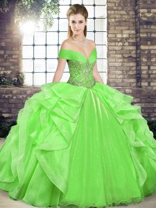 Vintage Organza Off The Shoulder Sleeveless Lace Up Beading and Ruffles 15th Birthday Dress in
