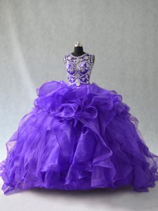 Flirting Floor Length Lace Up Quinceanera Dress Purple for Sweet 16 and Quinceanera with Beading and Ruffles