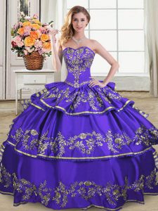 Purple Sweetheart Lace Up Embroidery and Ruffled Layers Quinceanera Gown Sleeveless